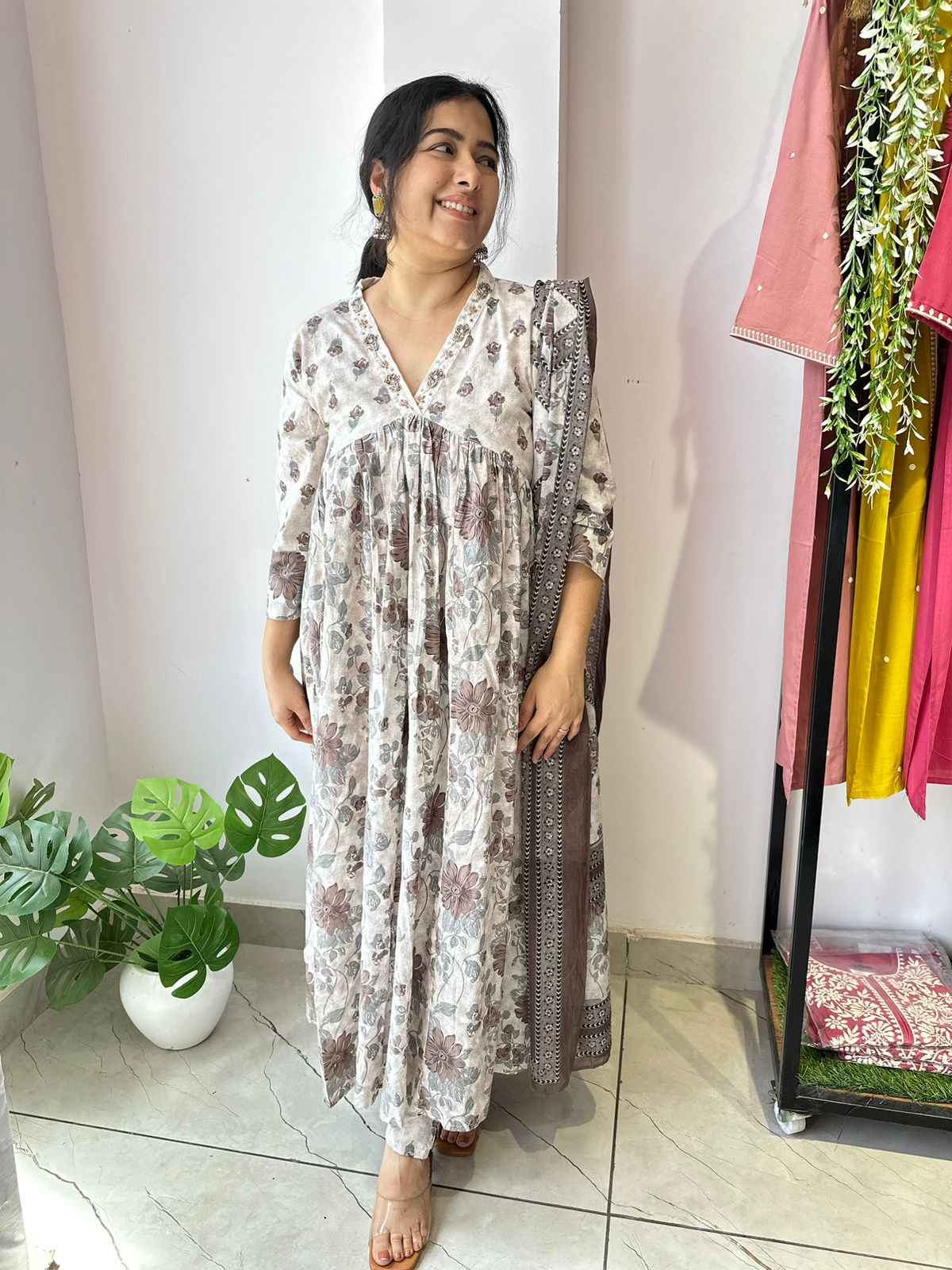 Floral Alia cut anarkali suit set