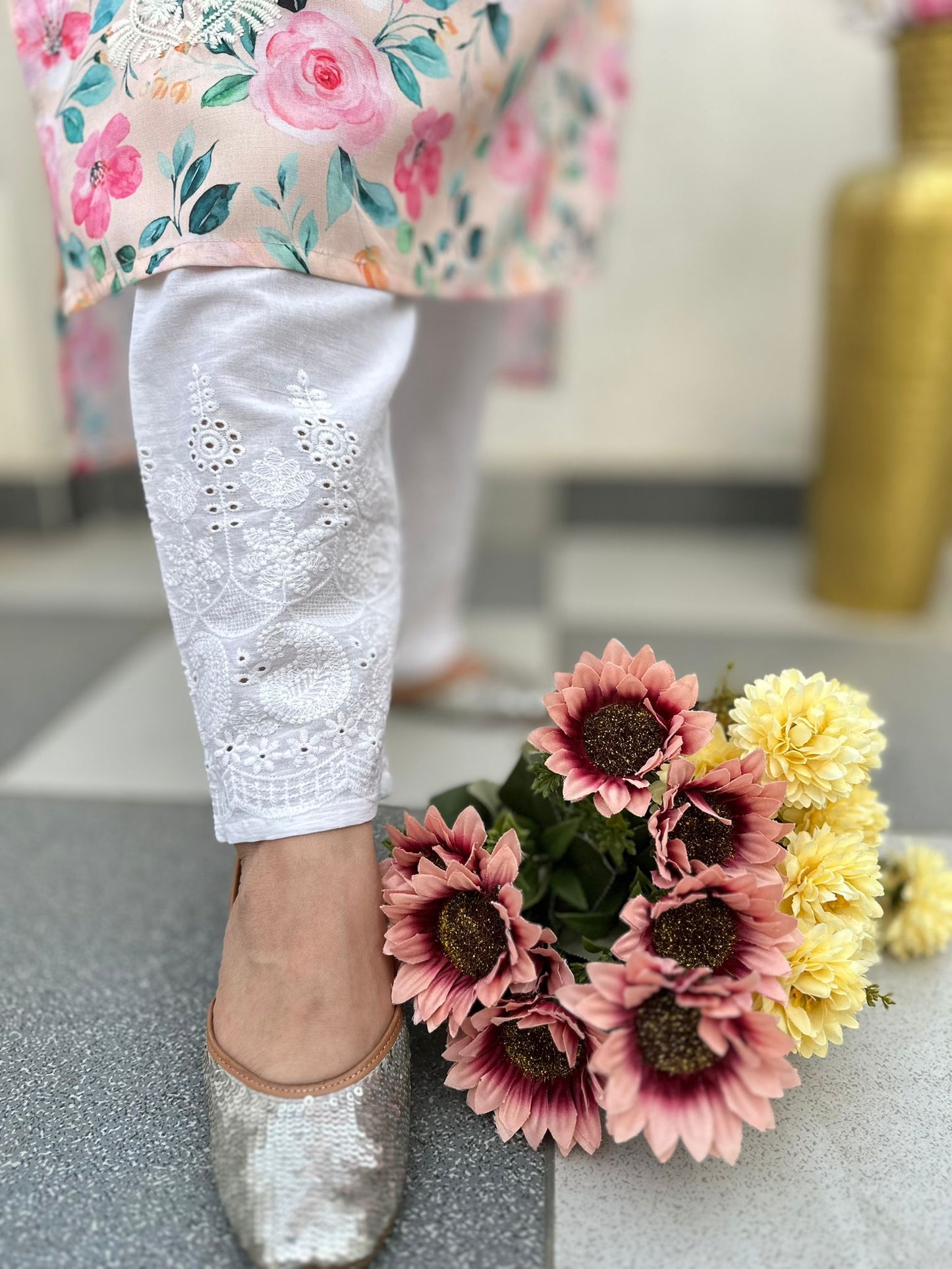 chikankari look machine embroidered kurti