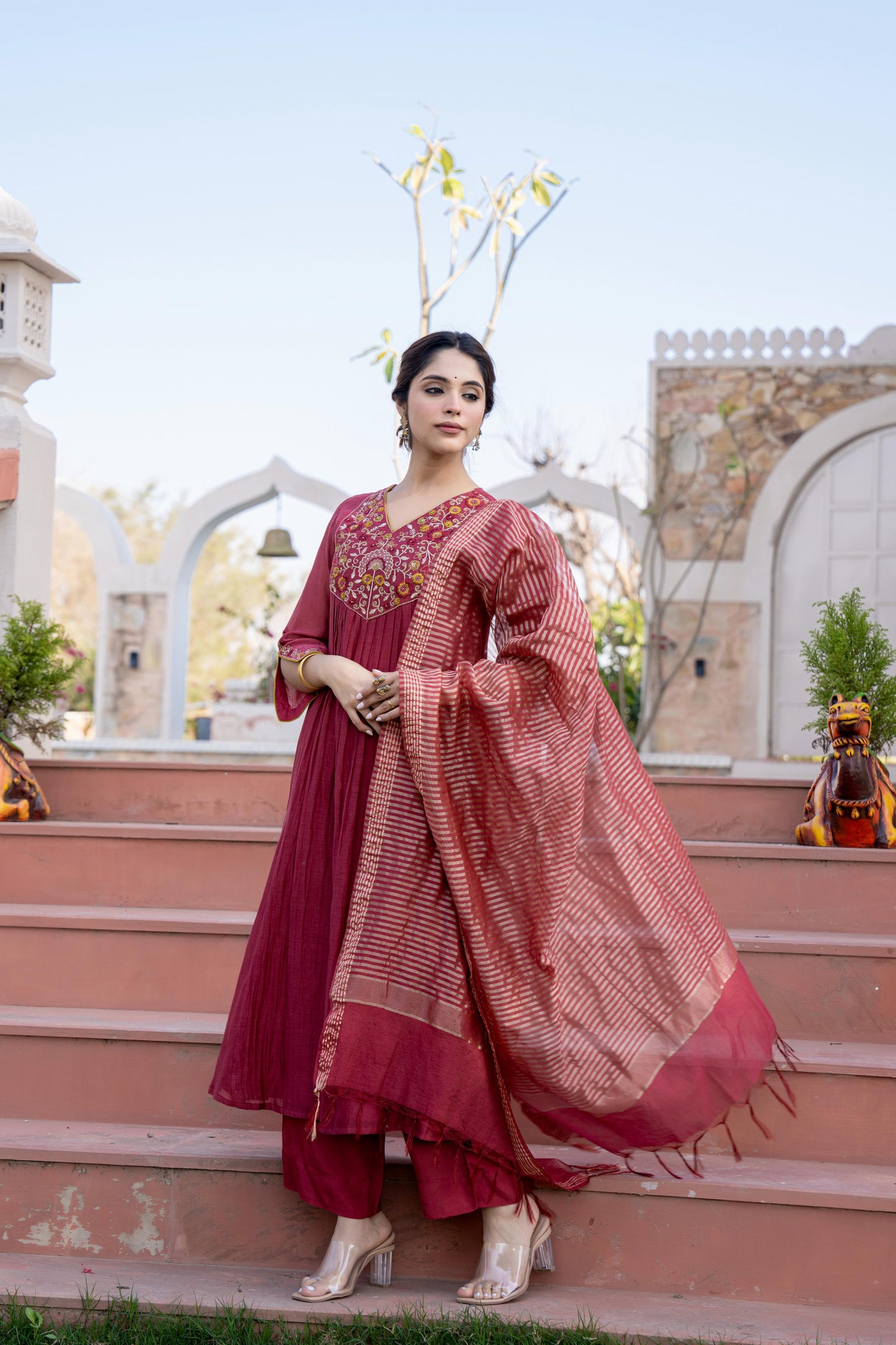 Resham Thread Embroidered Anarkali Suit Set