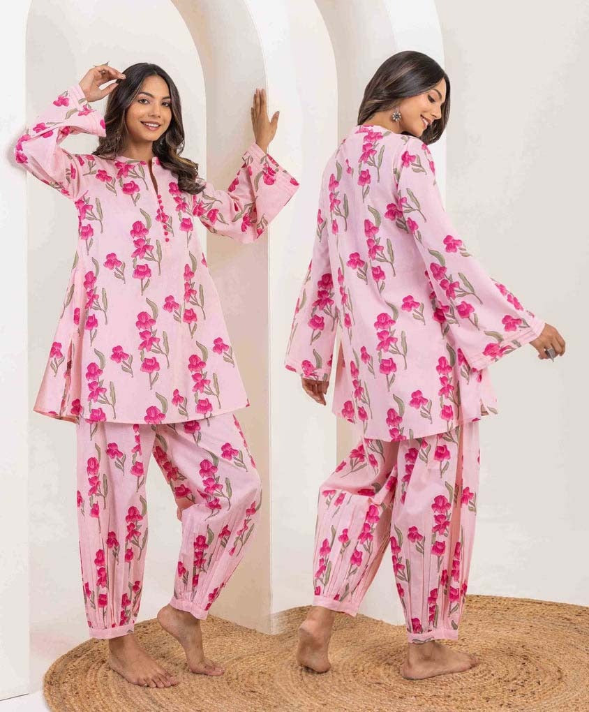 PINK ROSE FLORAL PRINTED CO-ORD SET