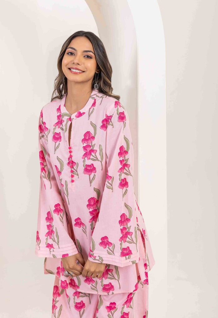 PINK ROSE FLORAL PRINTED CO-ORD SET