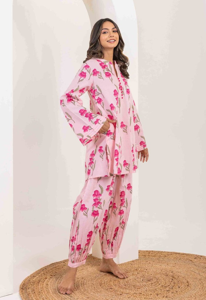 PINK ROSE FLORAL PRINTED CO-ORD SET