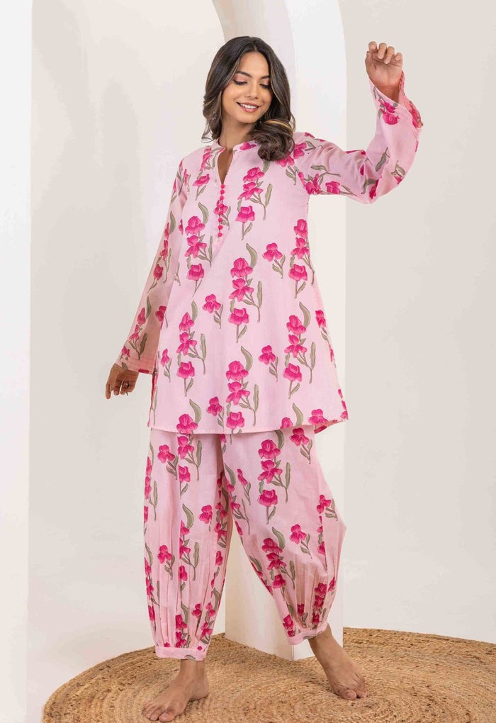 PINK ROSE FLORAL PRINTED CO-ORD SET