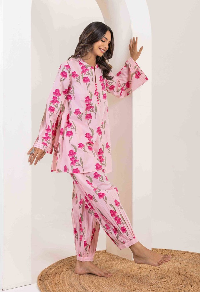 PINK ROSE FLORAL PRINTED CO-ORD SET