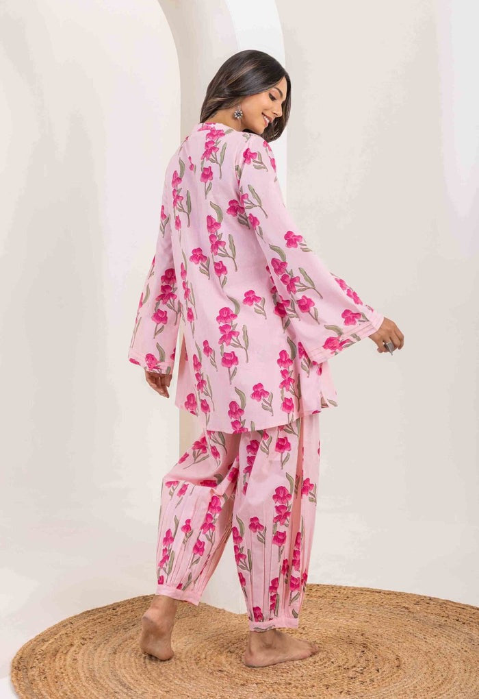 PINK ROSE FLORAL PRINTED CO-ORD SET