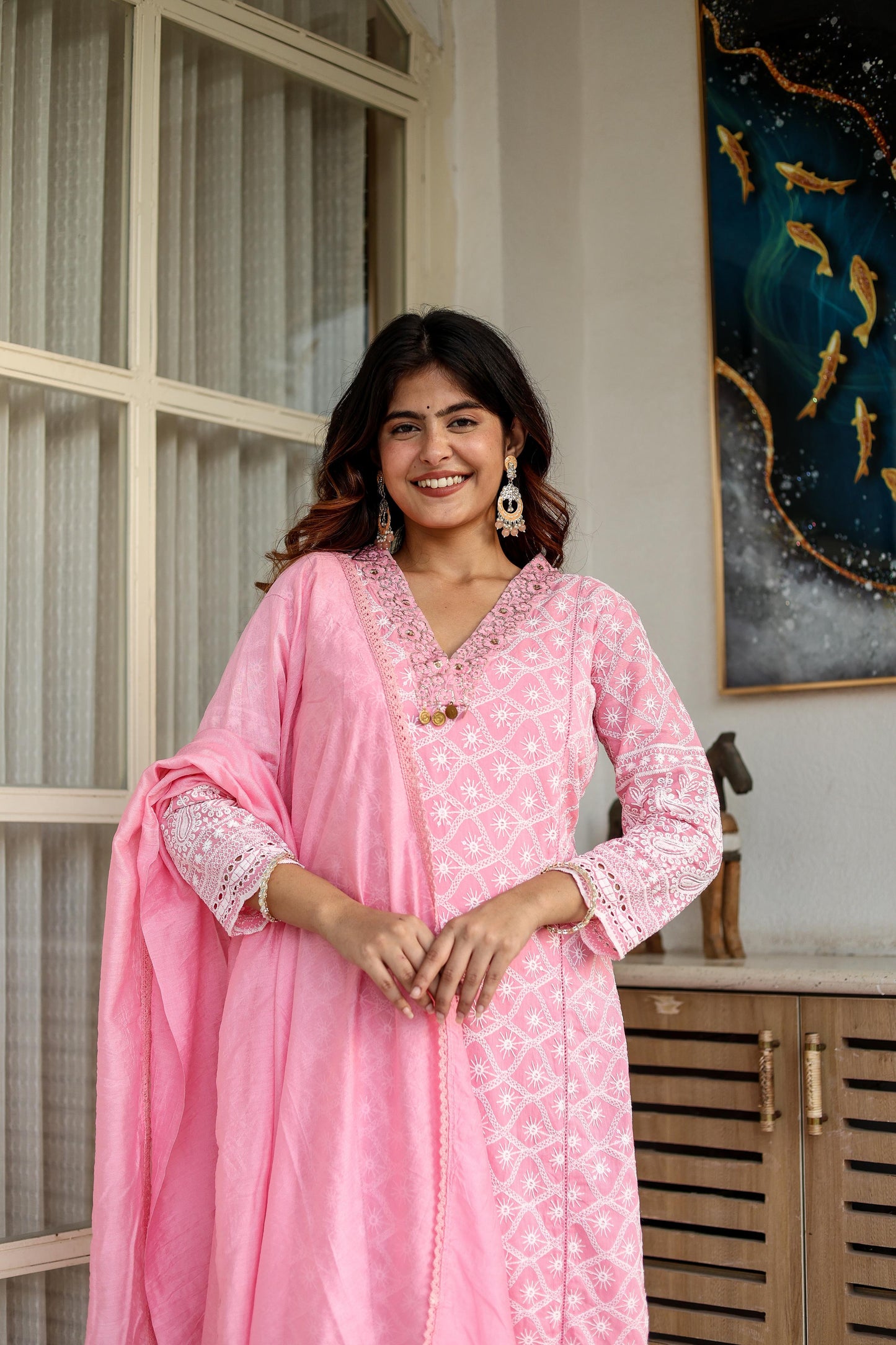 Pink chikankari suit set