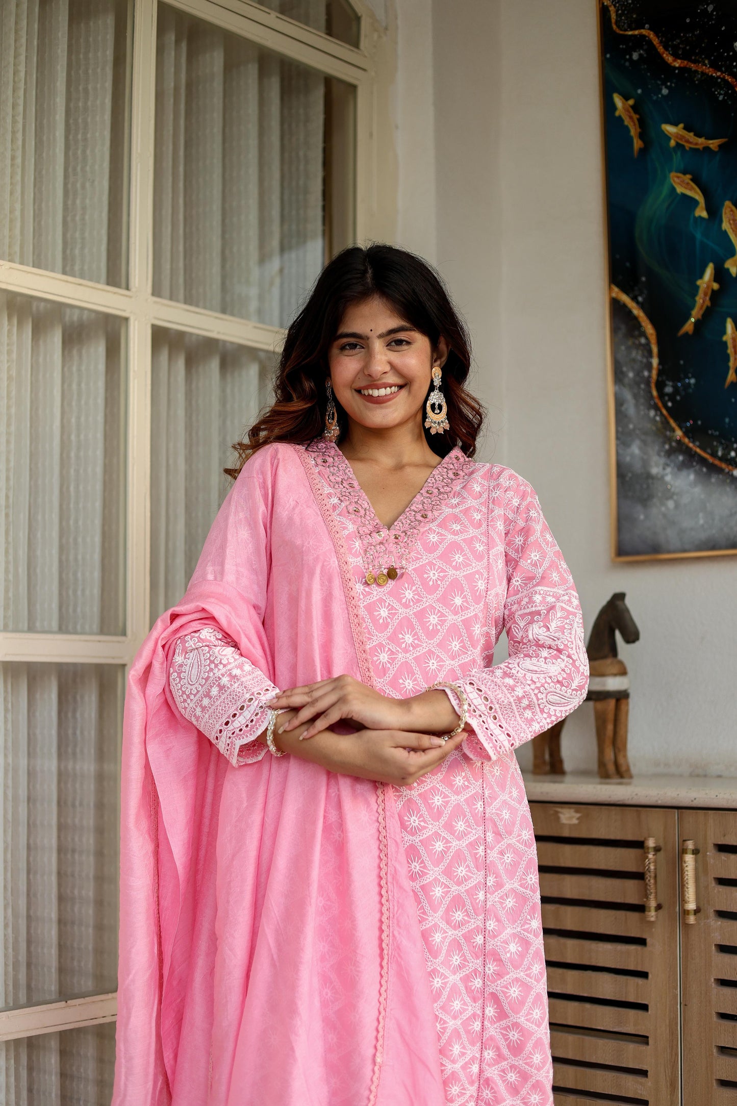Pink chikankari suit set